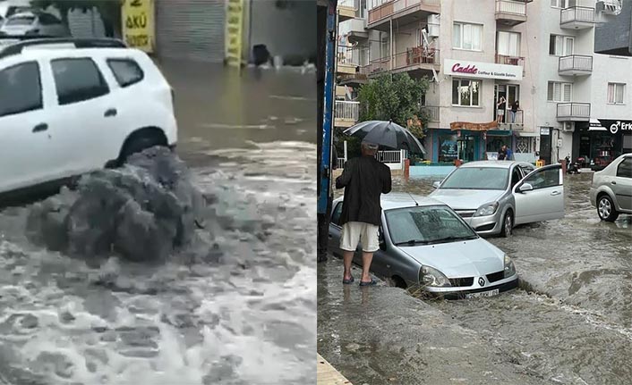 İzmir'de sağanak yağış etkili oldu: Ev ve iş yerlerini su bastı