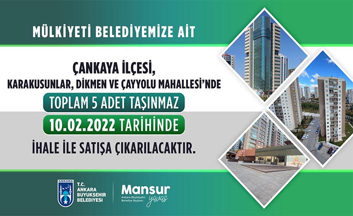 Ankara Büyükşehir 16 taşınmazını  satışa çıkarıyor